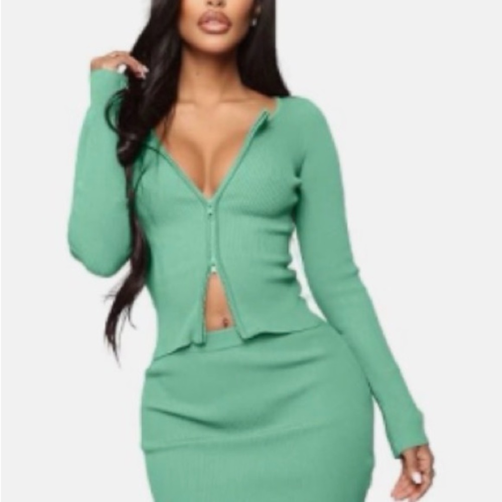Mint Ribbed Cutout Two-Piece Set